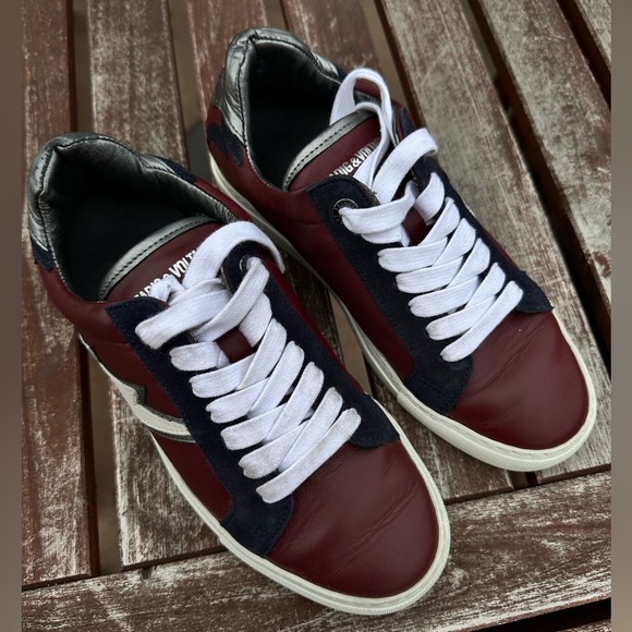 Zadig & Voltaire ZV1747 Flash Low Top Sneakers Burgundy Leather Size 38 - Picture 2 of 12